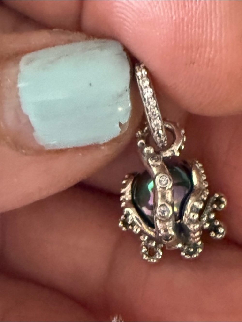 Sterling Silver Iridescent Pearl Crown Charm Pendant